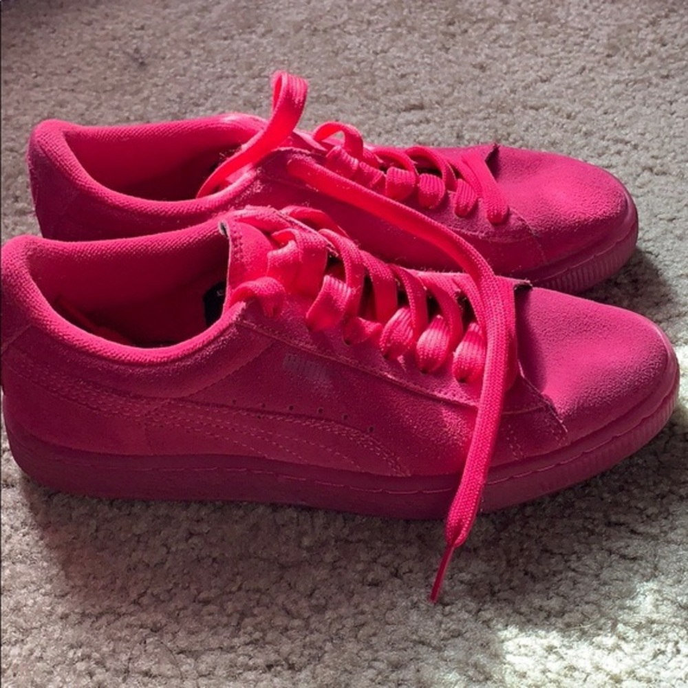 HOT PINK PUMA SUEDE SHOES